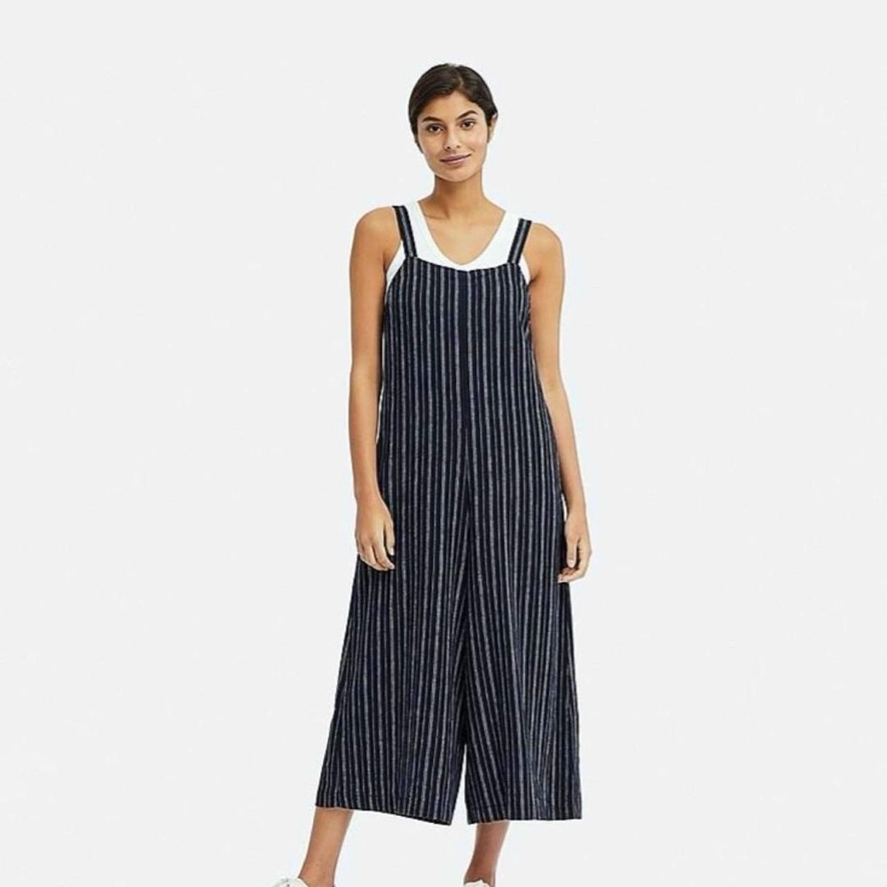 Uniqlo Black and White Striped Jumpsuit